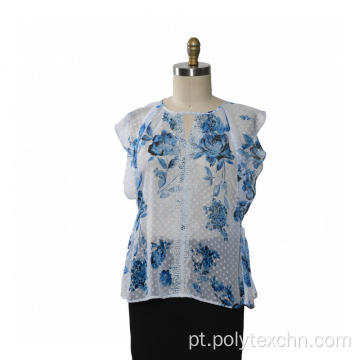 Blusa de impressão com mangas Dot Dot Chiffon